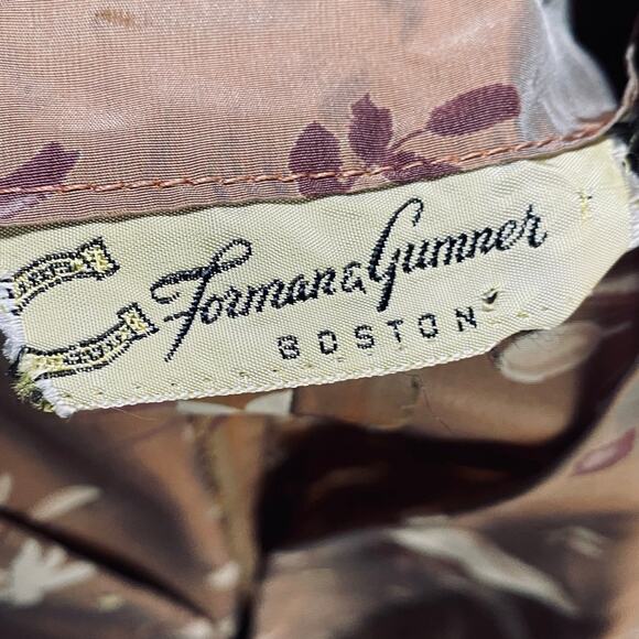 Vintage 40s 50s Floral Satin Sheath Dress V Neck Pockets Cinched Waist Brown 10 - Picture 12 of 12